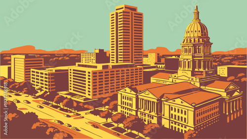 Austin Texas Skyline Vector Illustration with State Capitol