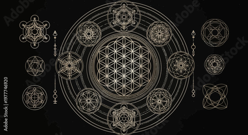 Sacred Geometry Symbols, Flower of Life, Metatron Cube, Cosmic Energy, Mystical Mandala
