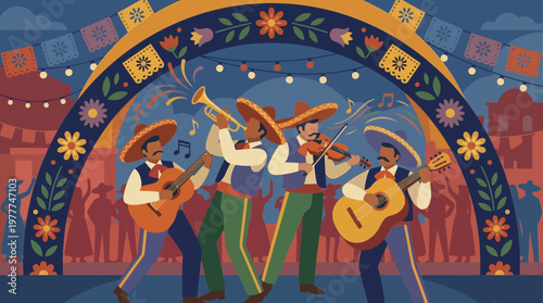 Mariachi Band Musicians Performing at Traditional Mexican Festival