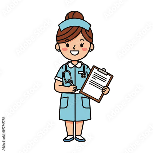 Friendly Nurse with Clipboard Illustration Character.