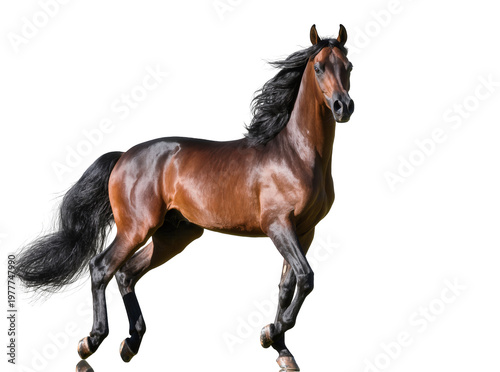 Bild auf Leinwand Isolated beautiful bay Arabian horse with long flowing mane and tail galloping g