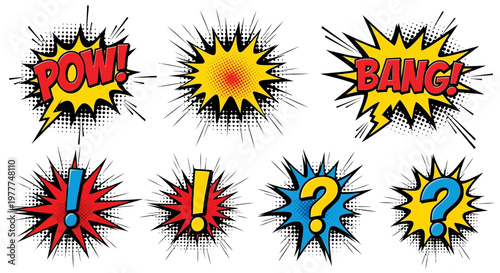 Comic Book Sound Effects: Pow, Bang, Exclamation, Question Marks - Retro Style