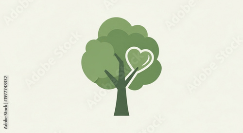 Tree with heart shaped branch symbolizing love and nature on a beige background