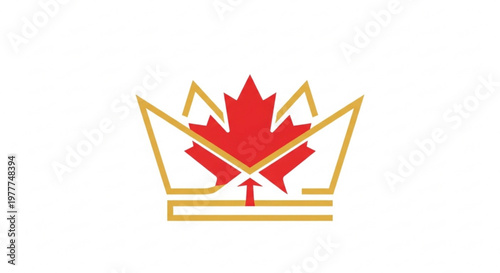 Canadian crown logo with red maple leaf and gold outline on white background symbolizing national pride and royalty