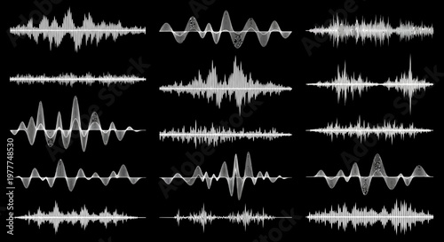 Sound Waveform Collection: Diverse Audio Visualizations on Black Background