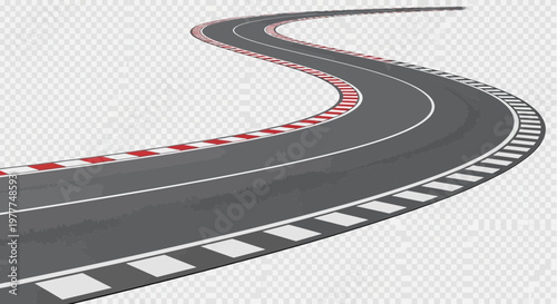 Winding Race Track Curve with Red and White Chequered Border - Motorsport Asphalt Road