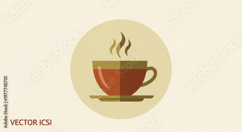Steaming hot coffee cup on a saucer brown ceramic with steam rising isolated on beige background