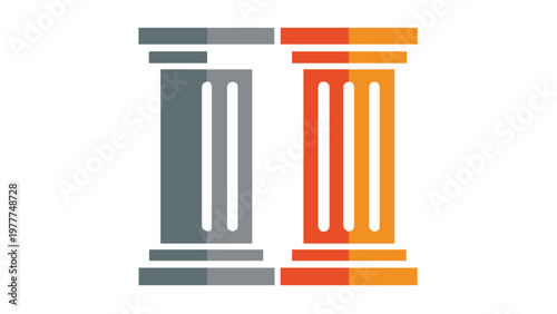 Symmetrical Layout Vector Icon Illustration Featuring Two Classical Pillars in Grey and Orange, Representing Structural Balance, Column Design, and Architectural Stability for Graphic Design.