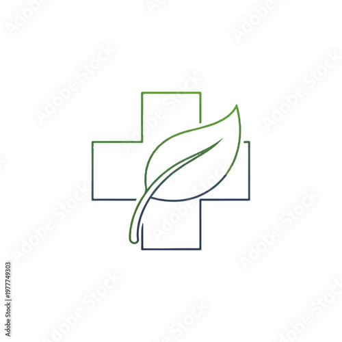Leaf Over Medical Cross Emblem.