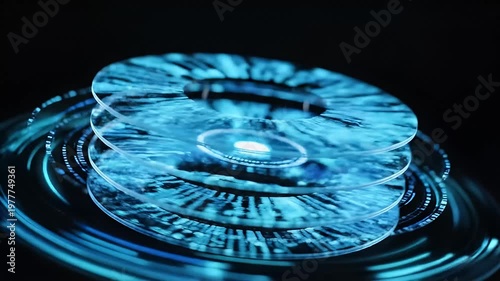 Wallpaper Mural Stacked blue circuit pattern discs in dark digital space Torontodigital.ca