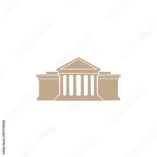 Classical building facade icon with columns and pediment, symbol of government, law, or education