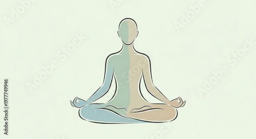 Person meditating in lotus position with split color effect symbolizing balance and harmony in yoga practice on a plain background