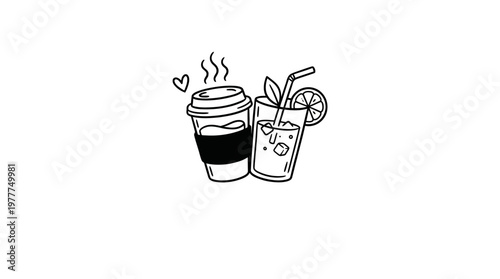 Coffee Cup and Lemonade Drink Outline