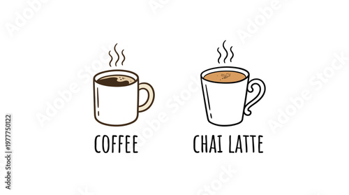 Drawn Coffee and Chai Latte Cups with Text