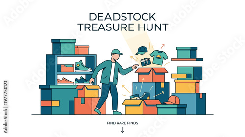 Deadstock Treasure Hunt Concept with Person and Boxes