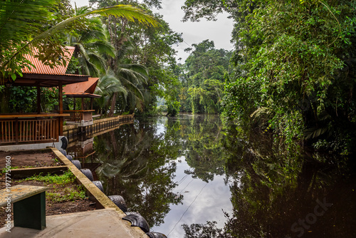 Boat dock on a tropical river. Costa Rica, Central America
