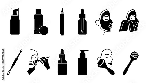 Acne Treatment Silhouettes Skincare Icons Beauty Products Dermatology Therapy Set