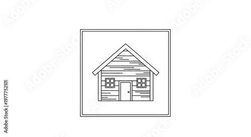 Rustic Log Cabin Icon, Simple House Outline, Vector Art
