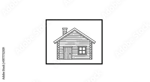 Rustic Log Cabin Illustration: Simple Wooden House with Chimney and Window