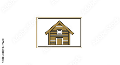Rustic Log Cabin Illustration, Simple Wooden House Icon, Cozy Home Symbol