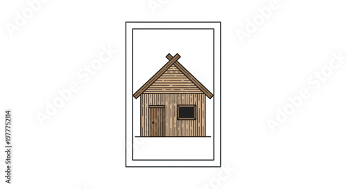 Rustic Wooden Cabin House with Simple Window and Door, Cozy Rural Dwelling