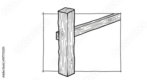 Rustic wooden post with brace, traditional carpentry, construction, DIY, natural wood texture