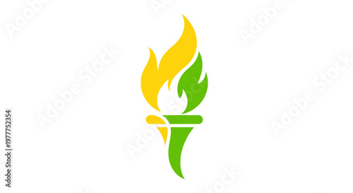 Symbolic Torch Flame Icon with Green and Yellow Colors