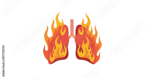 Human lungs on fire illustration. Concept of respiratory disease, smoking damage, and health hazard