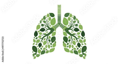Green leaves forming human lungs. Clean air and respiratory health concept. Vector illustration