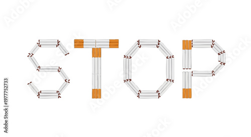 The word STOP made from cigarettes. Vector illustration for an anti smoking campaign, isolated on a white background