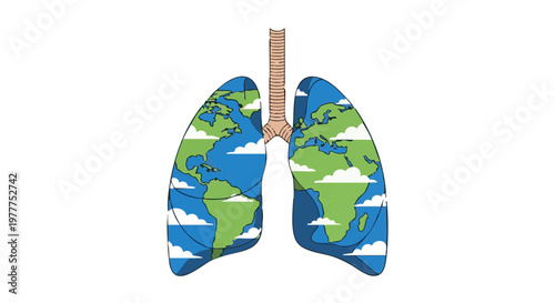 Planet Earth as human lungs. Conceptual vector illustration for ecology, environment, and clean air