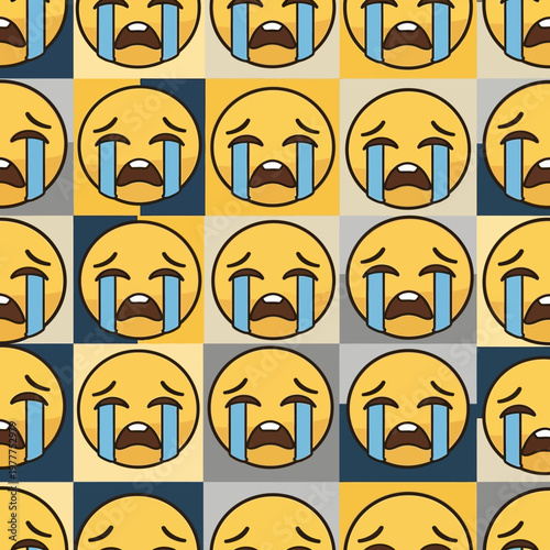 Sad Crying Emoji Pattern Seamless Repeating.