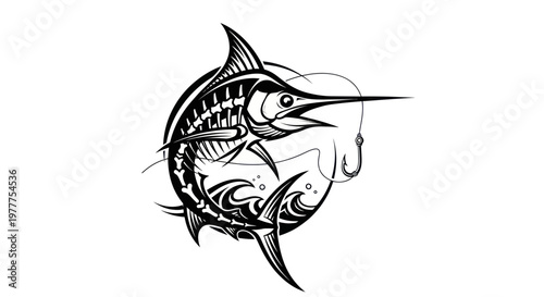 Marlin Fishing Icon Black and White