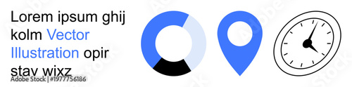 Free Download Data analysis, project planning, time management, statistics, navigation, business growth. Pie chart, location pin clock on white background. Data analysis and project planning concept - GFXLoad