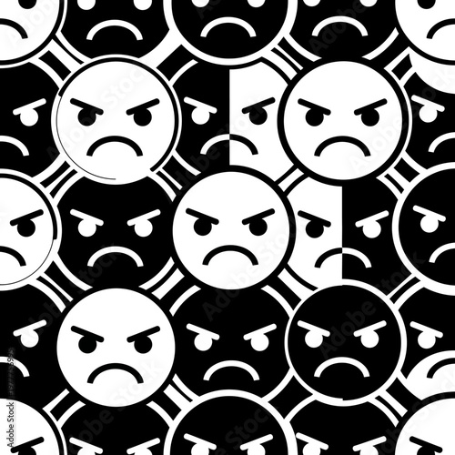 Seamless Pattern of Angry Emoticons in Black and White.