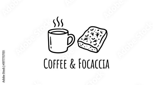 Coffee and Focaccia Sketchy Black and White Logo