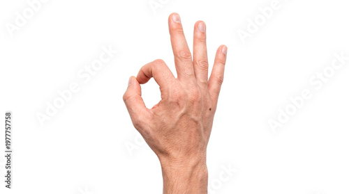 Foto Male hand showing okay gesture with fingers on a transparent background