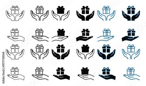 Set of 20 Gift Box in Hands Icons Vector