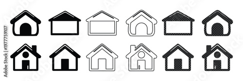 Set of 12 Black and White House Home Vector Icons