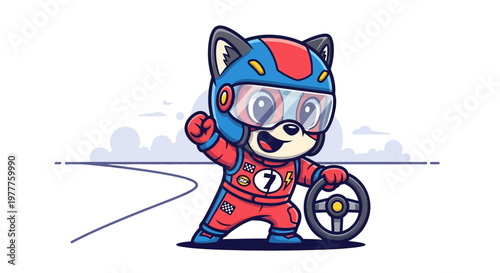 Cartoon dog in racing gear.