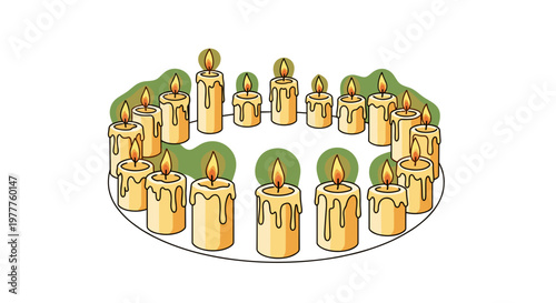Cartoon Advent Wreath with Burning Candles, Holiday Season Illustration isolated on transparent background. Festive Religious Celebration Graphic Element.