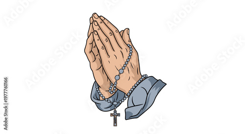 Cartoon Praying Hands with Rosary Beads Vector Illustration - Faith, Religion & Spirituality graphic element isolated on transparent background.