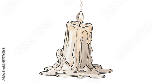 Cartoon Candle Burning Brightly, Melted Wax Dripping, Light in the Darkness, Hope and Remembrance Symbol, Isolated on transparent background for easy integration.