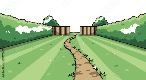 Cartoon Garden Path Leading to Open Gate, Symbol of Opportunity and New Beginnings - Vector Illustration isolated on transparent background for easy design integration.