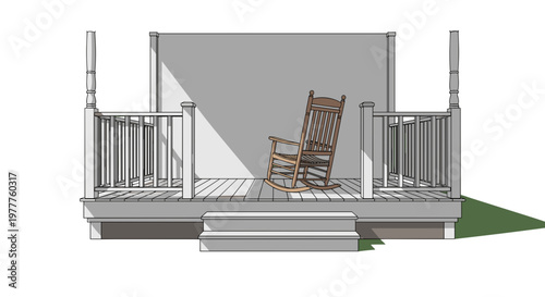 Vector Rocking Chair on Porch Illustration: Serene Relaxation, Isolated on Transparent Background. Home Decor, Rustic Charm, and Southern Hospitality Symbolism.