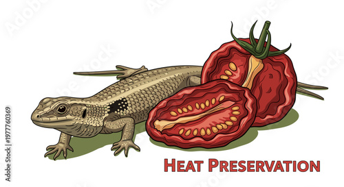 Isolated Cartoon Lizard with Sun-Dried Tomatoes - Mediterranean Diet Concept, Vector Illustration for Wildlife, Food Preservation Themes isolated on transparent background