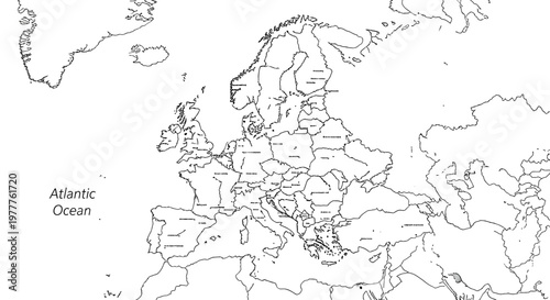 Blank Political Map of Europe with Country Borders and Atlantic Ocean