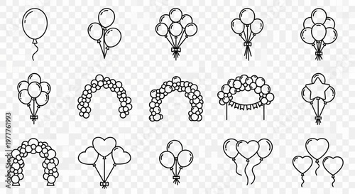 Balloon Decorations: Arches, Bouquets, and Party Elements - Line Art Icons