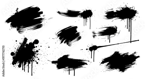 Black Ink Splatter and Brush Strokes - Grunge Artistic Elements