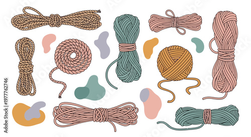 Colorful Yarn Balls and Twine Rolls, Crafting and Hobby Supplies, Flat Lay